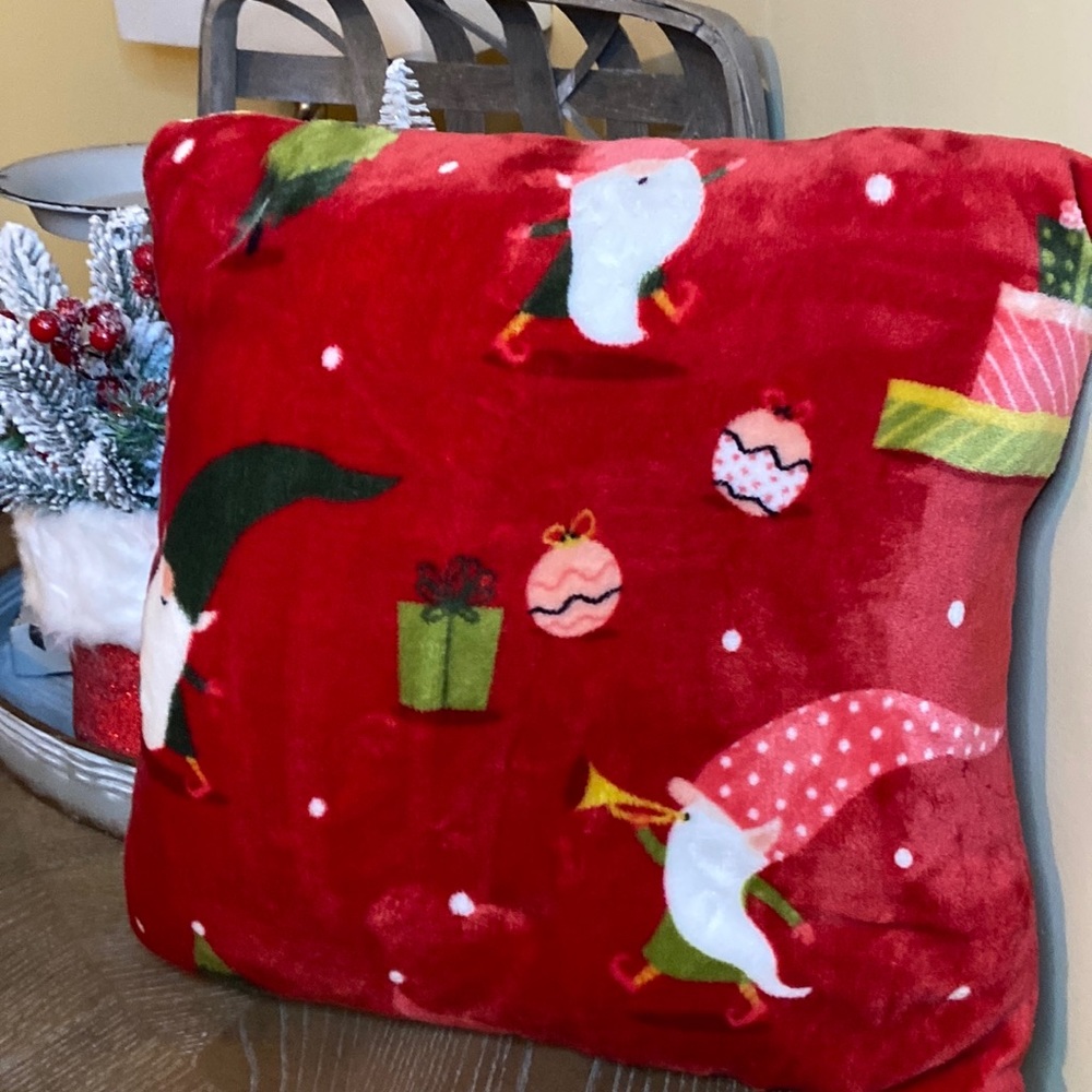 NEW! Winter Christmas Holiday North Pole Santa Elf Gnome Accent Throw Pillow